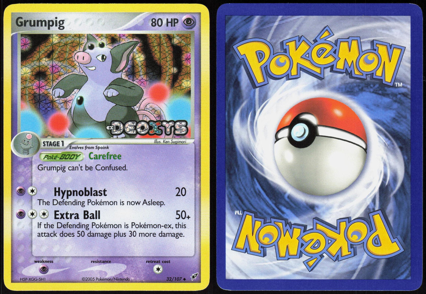 GRUMPIG 32/107 DEOXYS POKEMON UNCOMMON REVERSE HOLO LP
