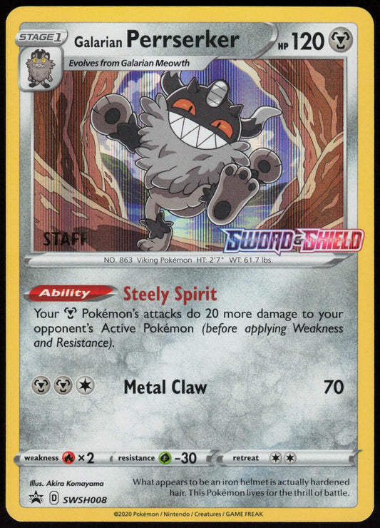GALARIAN PERRSERKER (PRERELEASE) [STAFF] SWSH008 SWORD & SHIELD PROMO HOLO NM