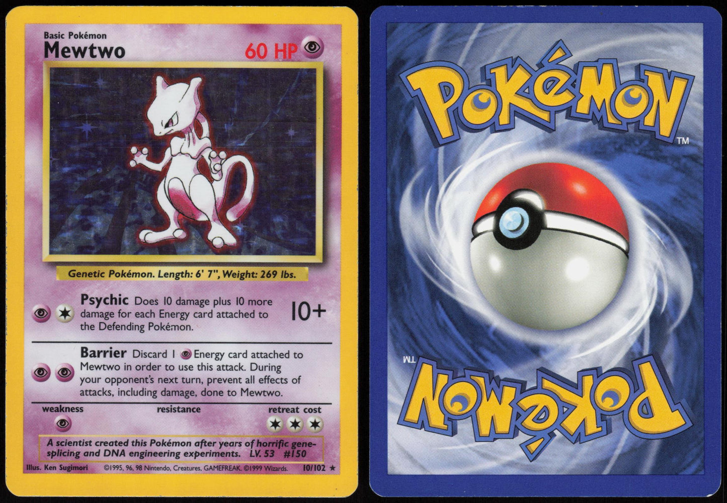 MEWTWO 10/102 BASE SET UNLIMITED POKEMON HOLO RARE MP