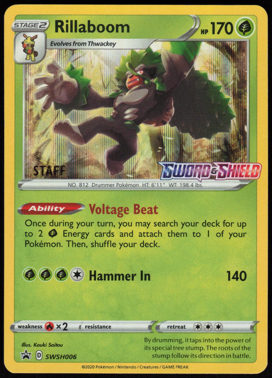 RILLABOOM (PRERELEASE) [STAFF] SWSH006 SWORD & SHIELD PROMO POKEMON HOLO NM