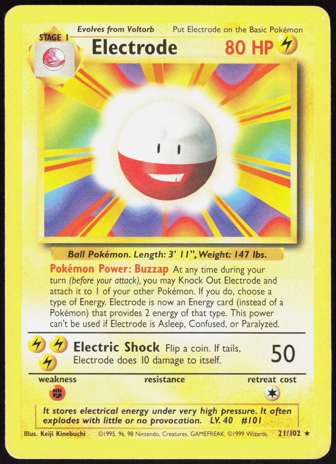 ELECTRODE 21/102 BASE SET UNLIMITED POKEMON RARE MP