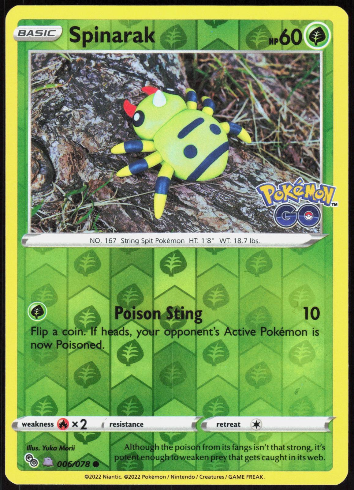 SPINARAK (PEELABLE DITTO) 006/078 POKEMON GO POKEMON COMMON REVERSE HOLO LP