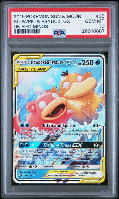 POKEMON TCG - SLOWPOKE & PSYDUCK 35/236 PSA 10 UNIFIED MINDS ULTRA RARE