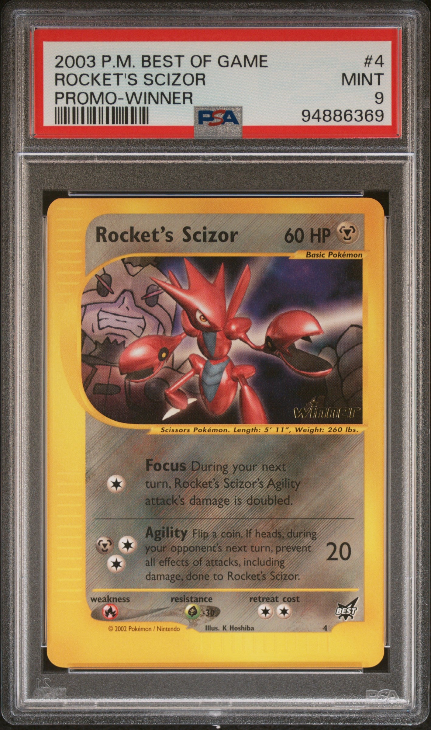 ROCKET'S SCIZOR 4/9 PSA 9 WINNER BEST OF GAME PROMO POKEMON