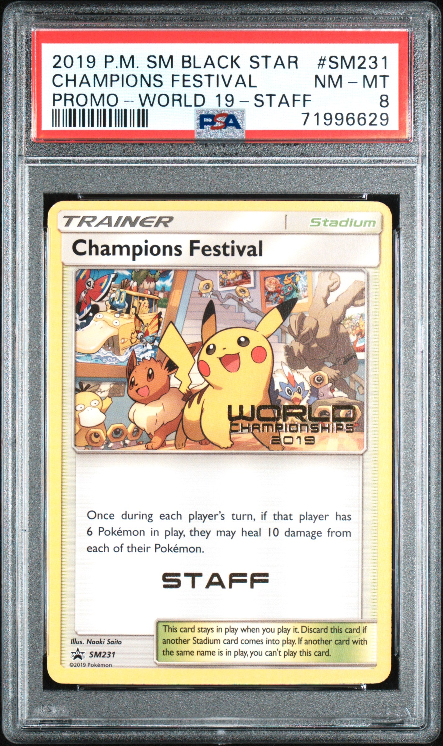 CHAMPIONS FESTIVAL SM231 PSA 8 WORLD 19-STAFF SM BLACK STAR PROMO POKEMON