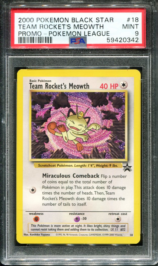 TEAM ROCKET'S MEOWTH 18 PSA 9 POKEMON LEAGUE PROMO BLACK STAR POKEMON