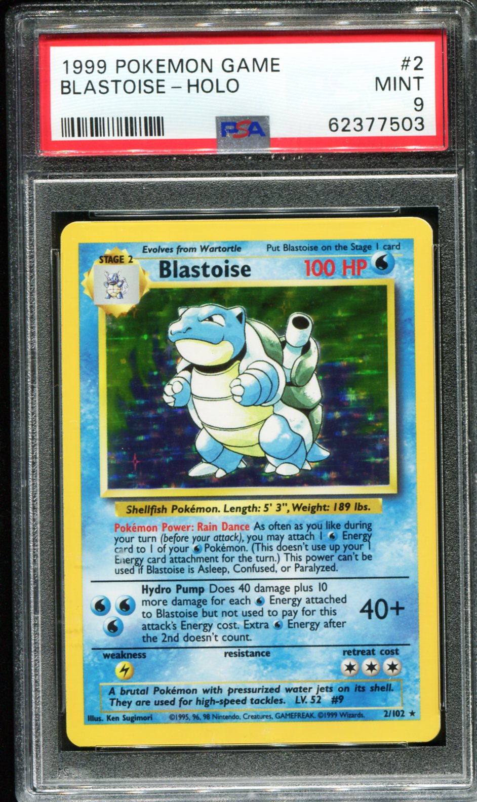 BLASTOISE HOLO 2/102 PSA 9 GAME POKEMON