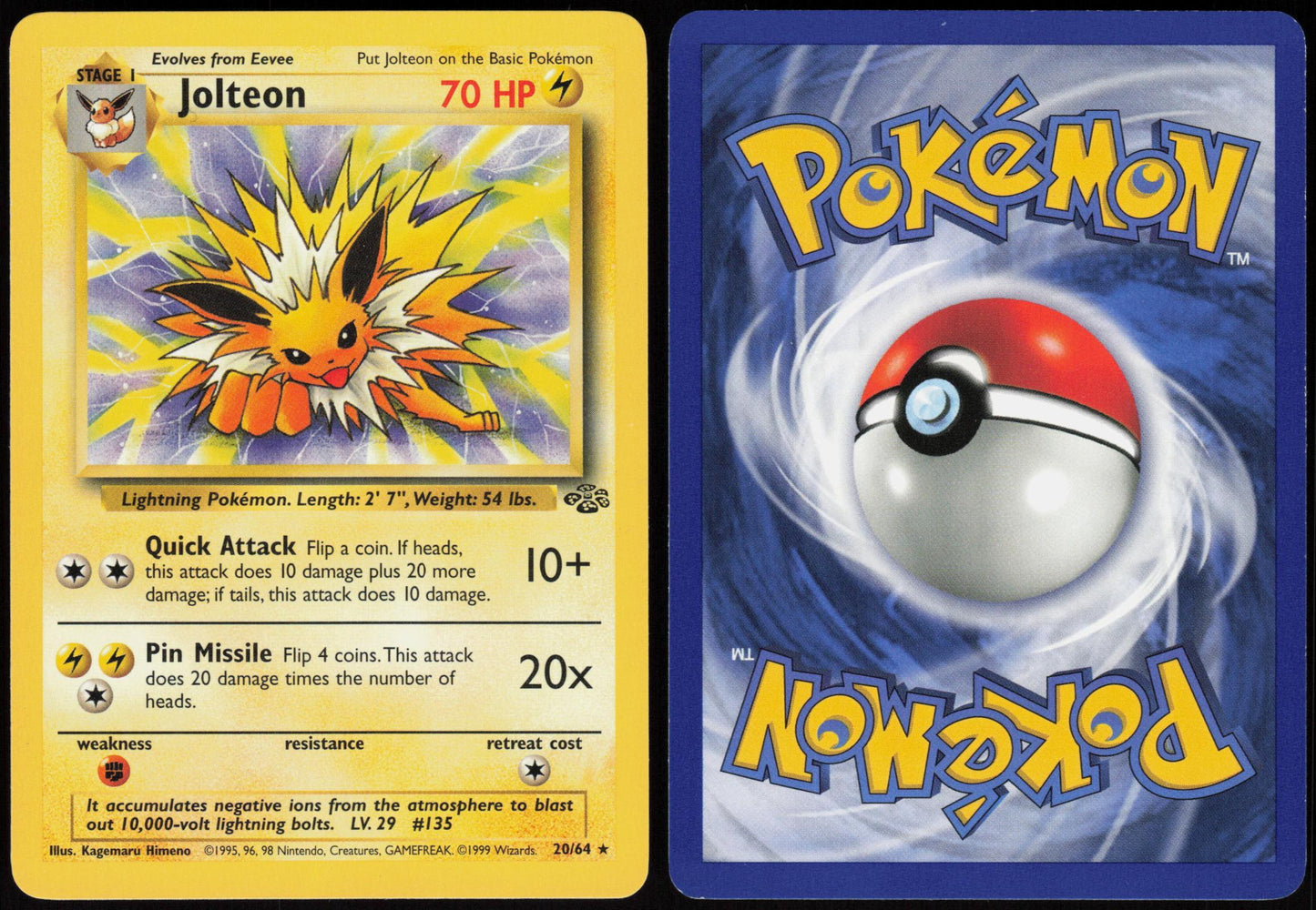 JOLTEON 20/64 JUNGLE POKEMON RARE UNLIMITED LP