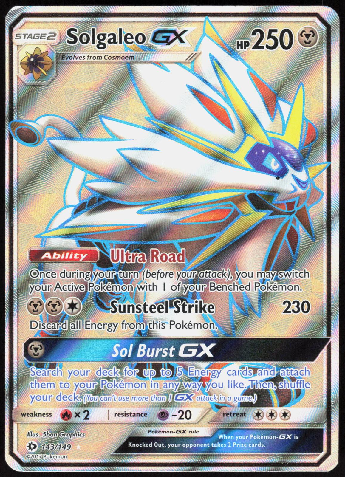 SOLGALEO GX (FULL ART) 143/149 SM BASE SET POKEMON ULTRA RARE HOLO MP