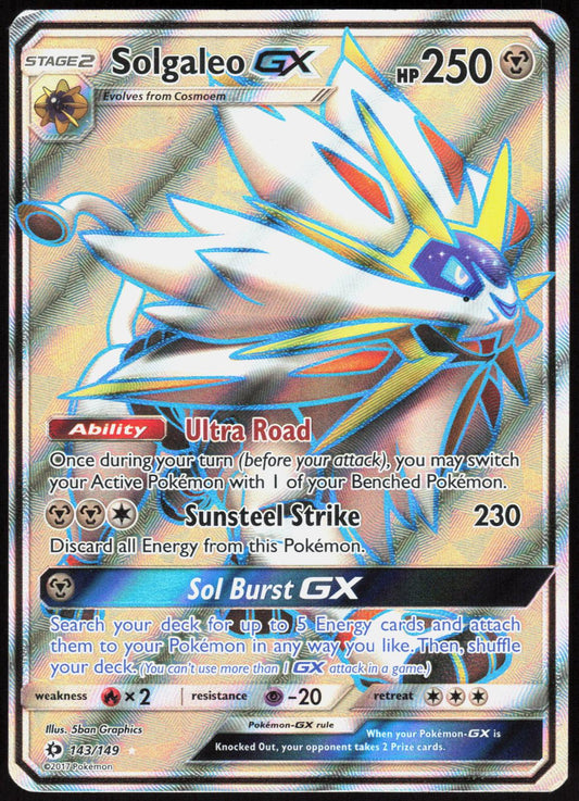 SOLGALEO GX (FULL ART) 143/149 SM BASE SET POKEMON ULTRA RARE HOLO MP