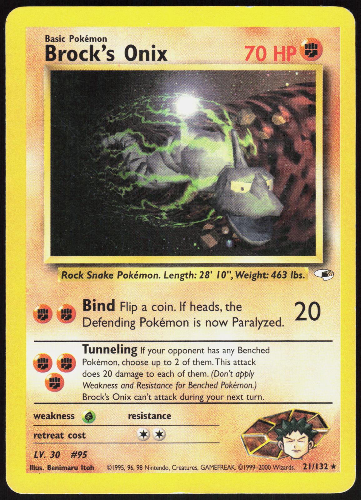 BROCK'S ONIX 21/132 GYM HEROES POKEMON RARE UNLIMITED MP