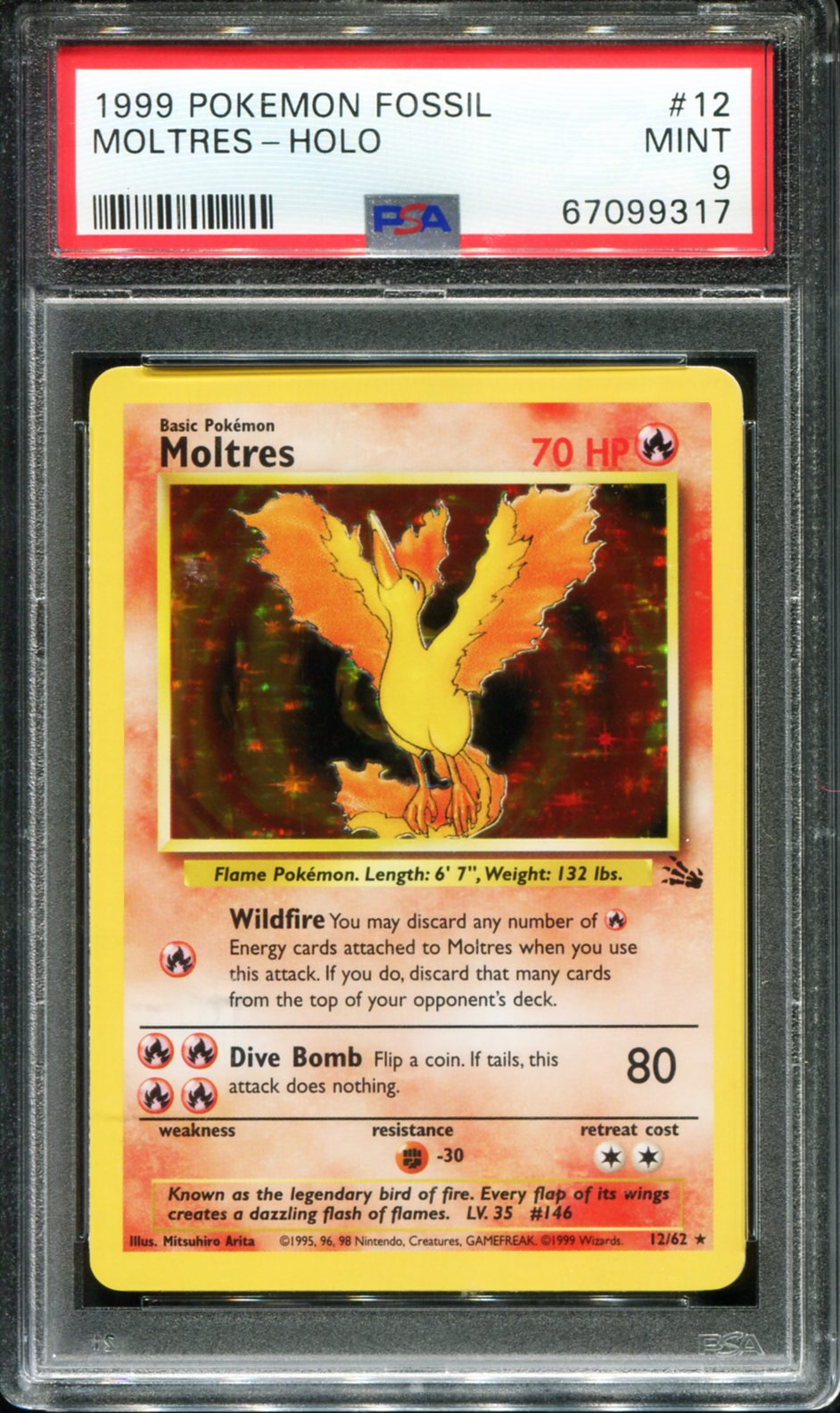 MOLTRES HOLO 12/62 PSA 9 FOSSIL POKEMON