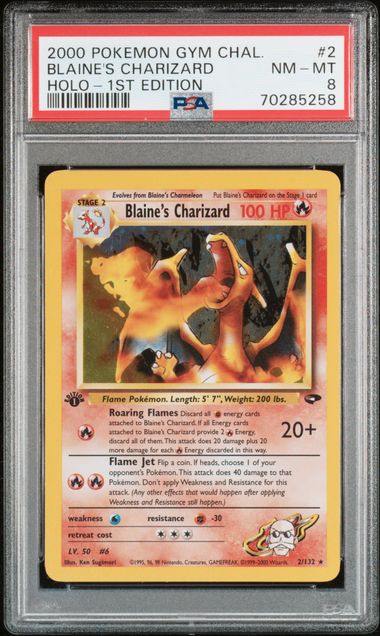 POKEMON TCG - BLAINE'S CHARIZARD 2/132 PSA 8 GYM CHALLENGE FIRST EDITION HOLO RARE