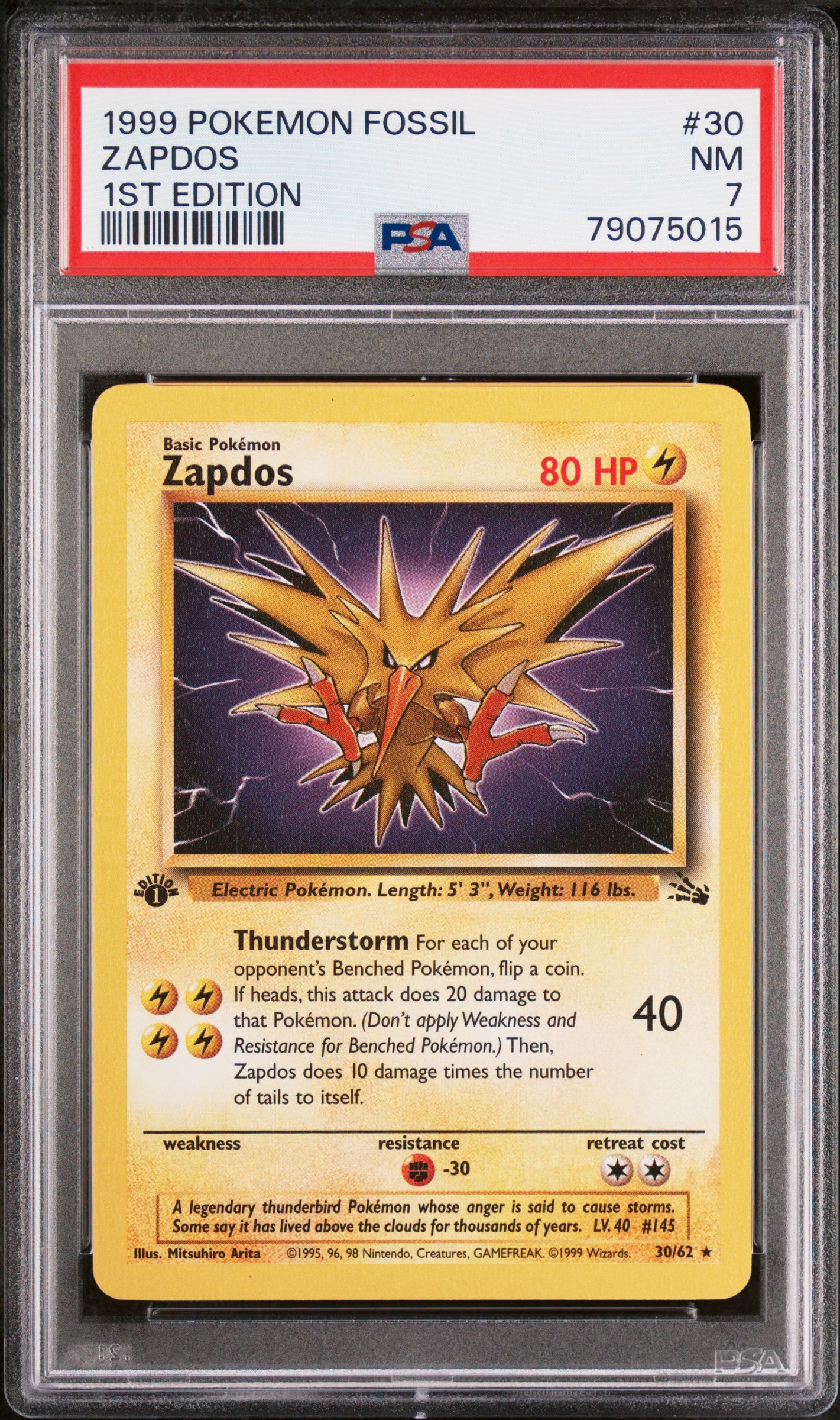 POKEMON TCG - ZAPDOS 30/62 PSA 7 1ST EDITION FOSSIL POKEMON