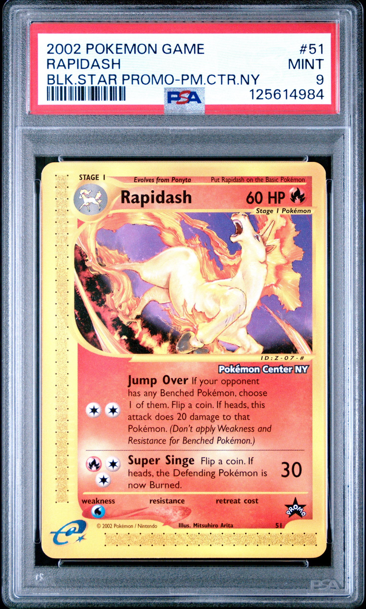 RAPIDASH 51 PSA 9 BLACK STAR-POKEMON CENTER NY GAME PROMO POKEMON