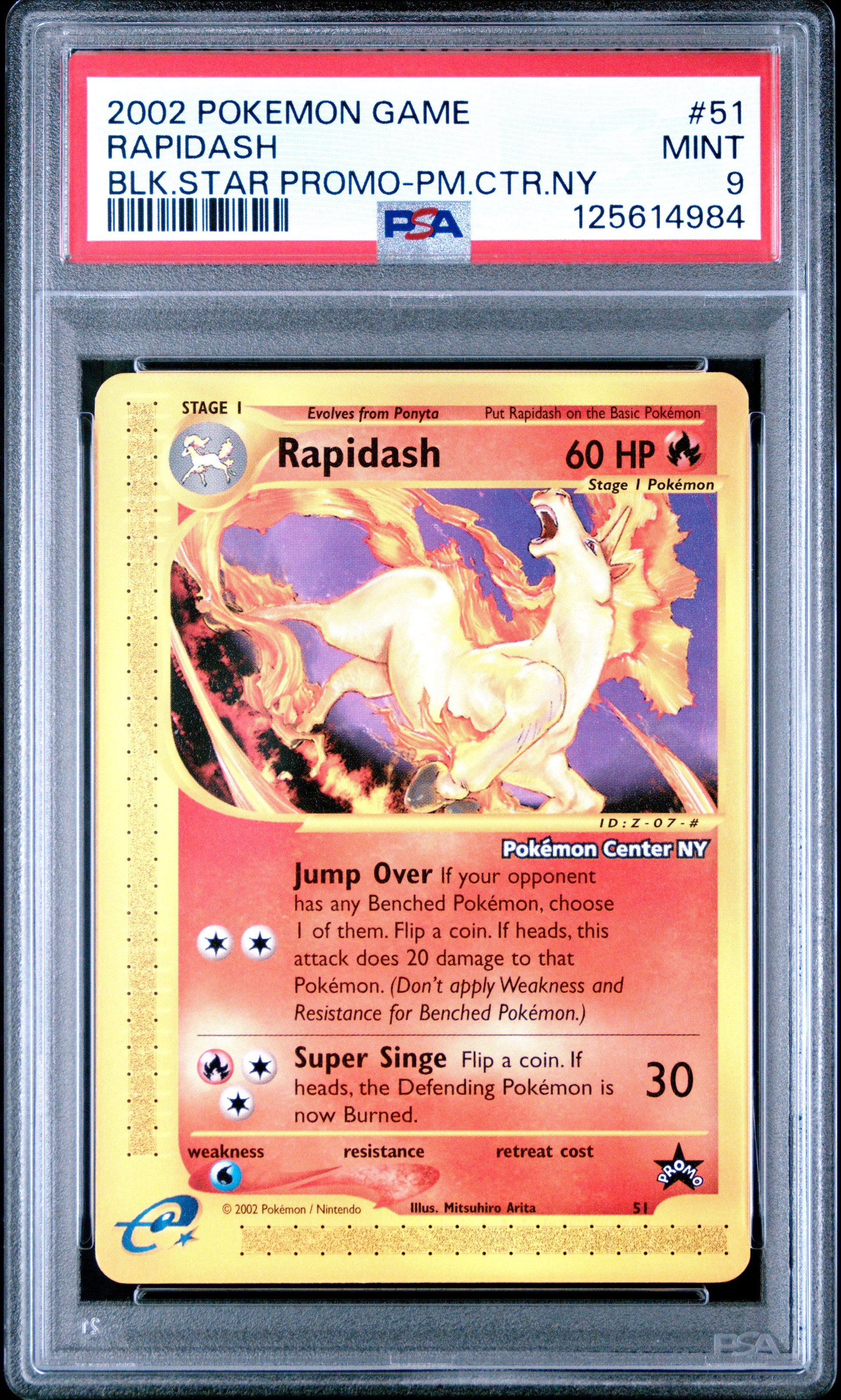 RAPIDASH 51 PSA 9 BLACK STAR-POKEMON CENTER NY GAME PROMO POKEMON