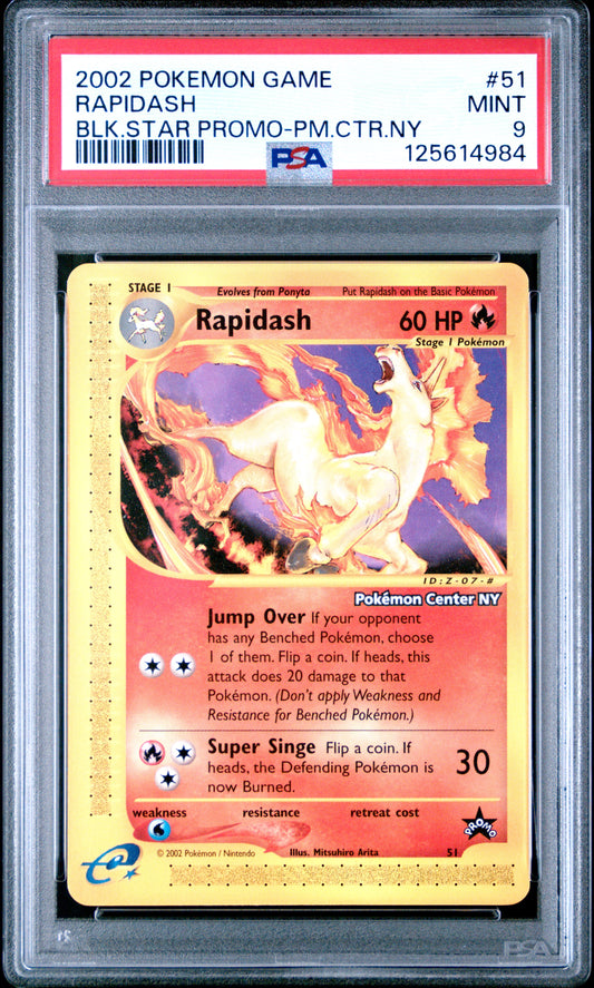 RAPIDASH 51 PSA 9 BLACK STAR-POKEMON CENTER NY GAME PROMO POKEMON