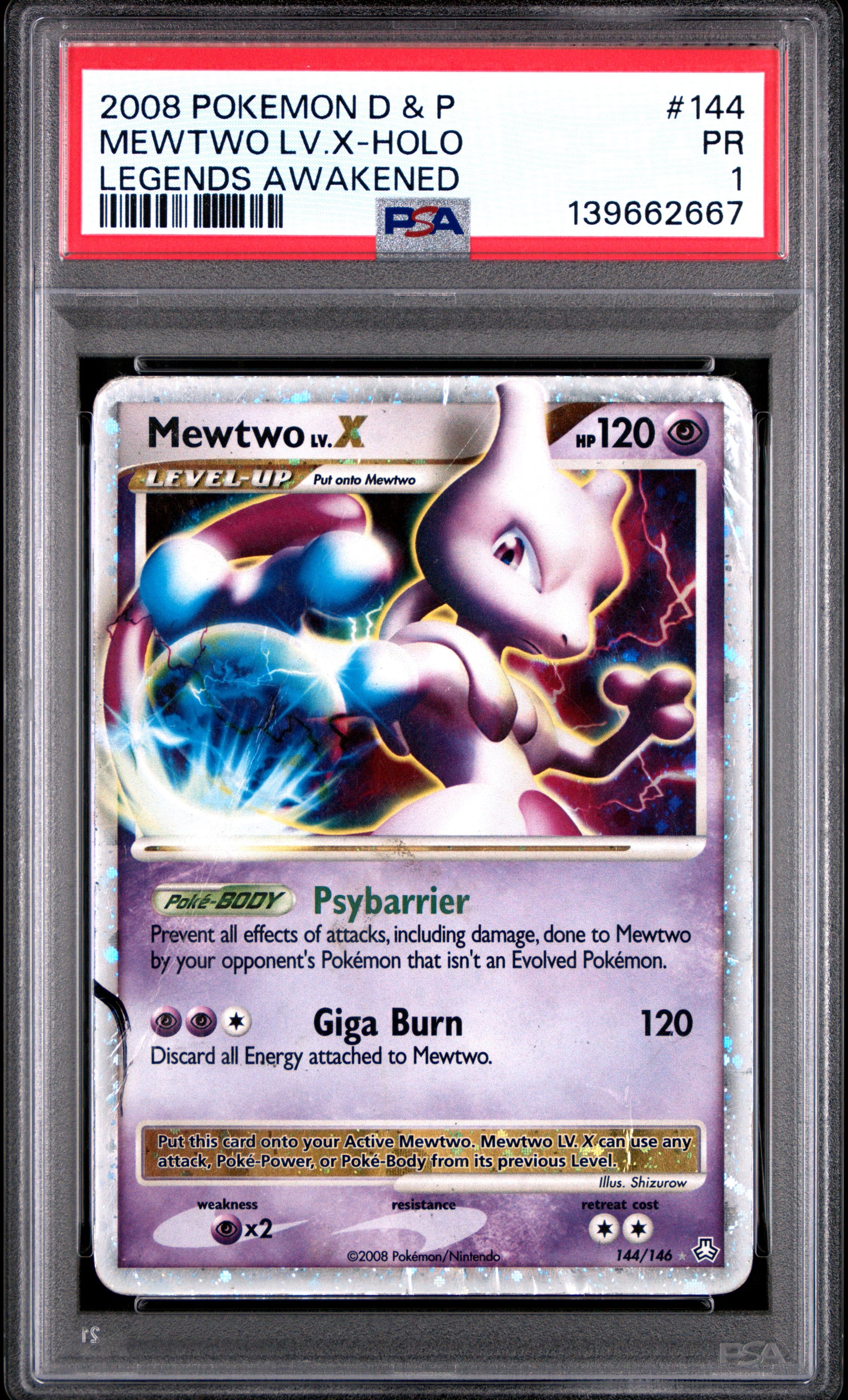 MEWTWO LV.X HOLO 144/146 PSA 1 LEGENDS AWAKENED POKEMON