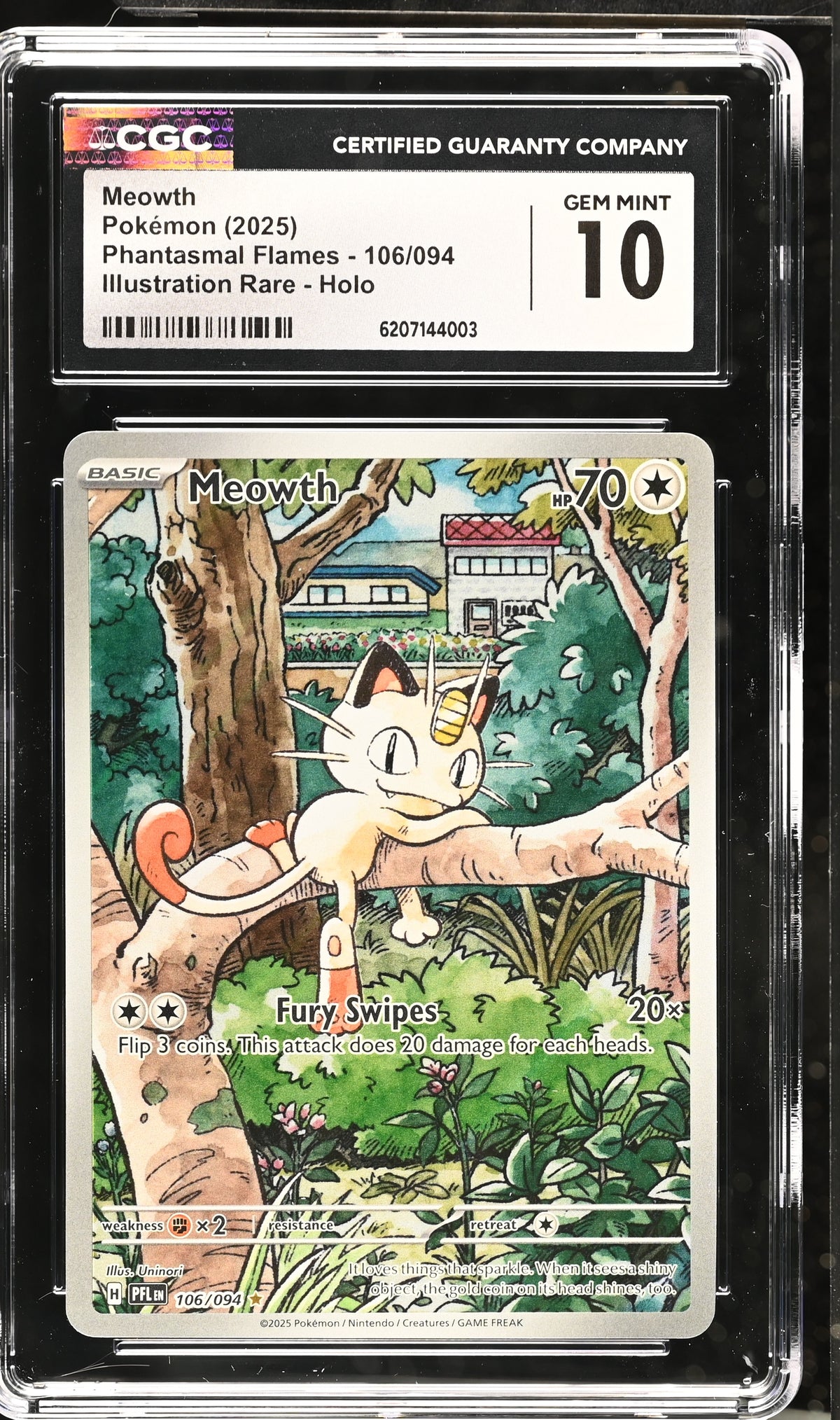 MEOWTH 106/094 CGC 10 ILLUSTRATION RARE HOLO PHANTASMAL FLAMES POKEMON