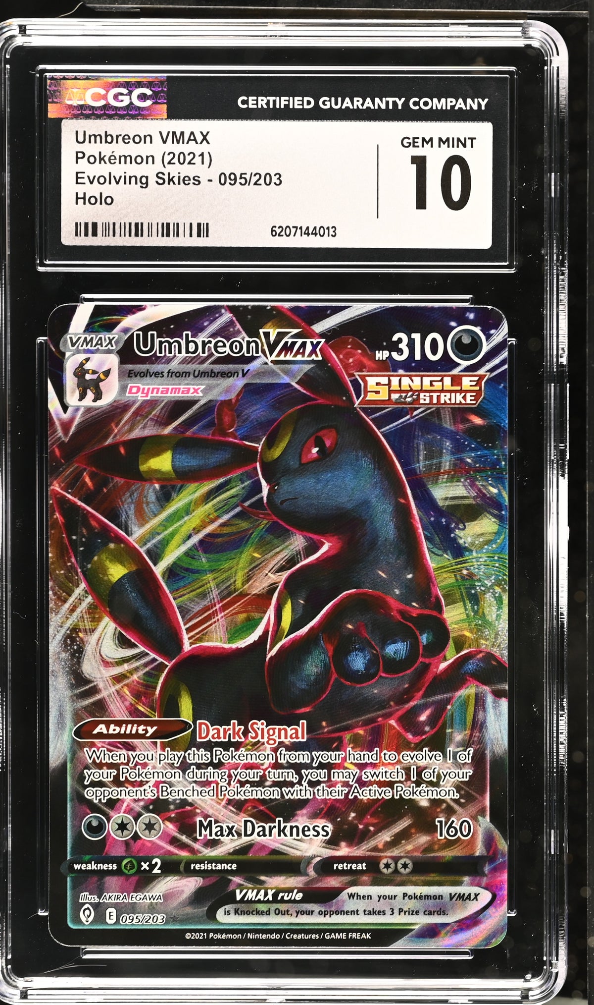 UMBREON VMAX 095/203 CGC 10 HOLO EVOLVING SKIES POKEMON