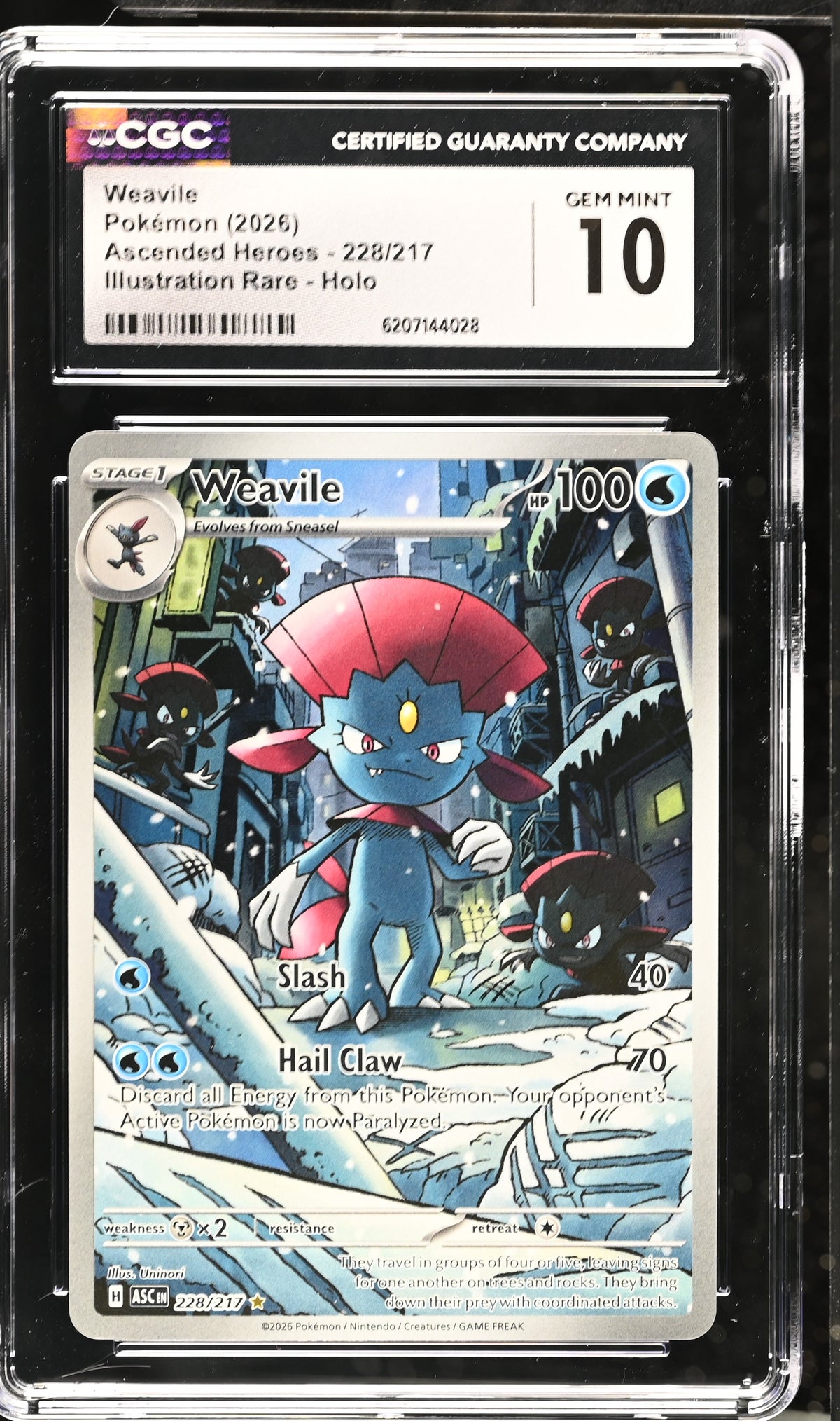 WEAVILE 228/217 CGC 10 ILLUSTRATION RARE HOLO ASCENDED HEROES POKEMON