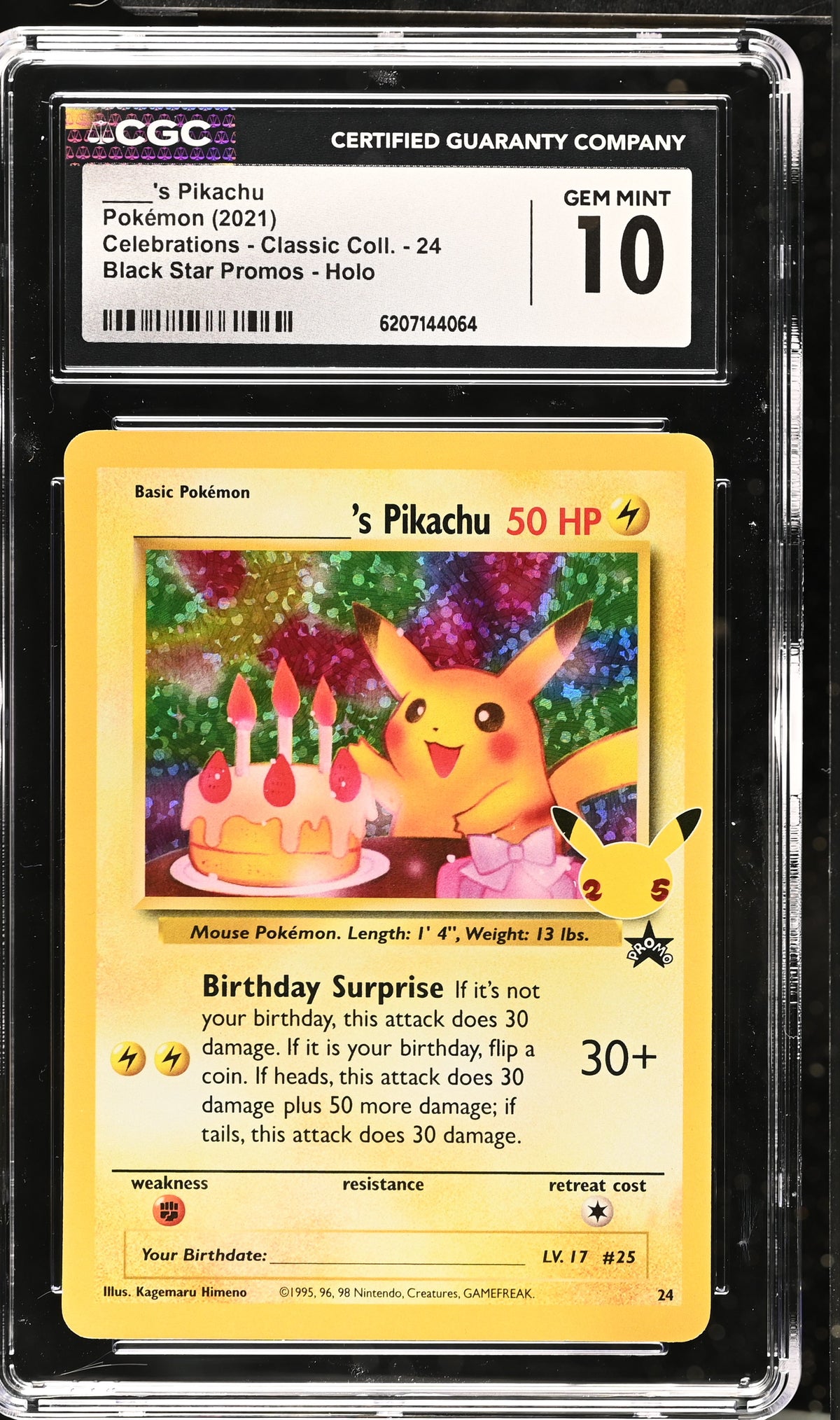 ____'S PIKACHU 24 CGC 10 BLACK STAR PROMOS HOLO POKEMON