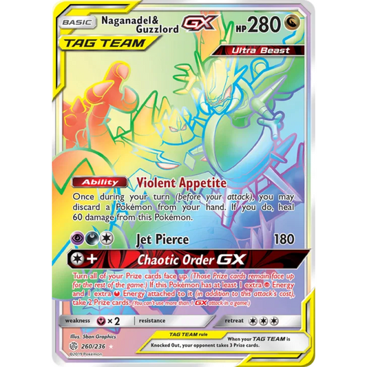 POKEMON TCG - NAGANADEL & GUZZLORD GX 260/236 COSMIC ECLIPSE RAINBOW RARE