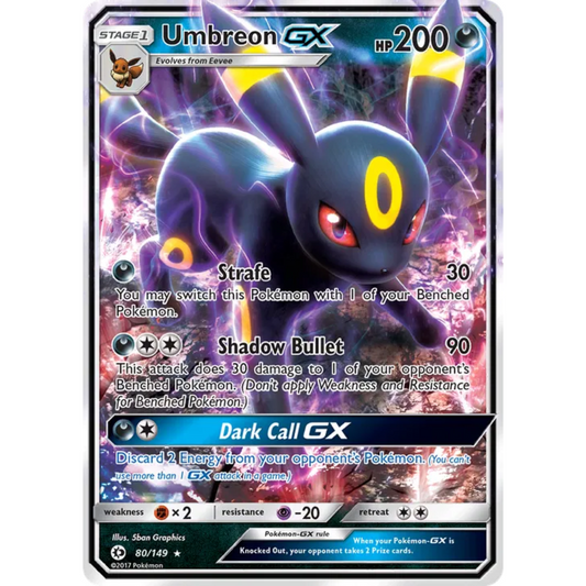 POKEMON TCG - UMBREON GX 80/149 SUN & MOON BASE SET ULTRA RARE