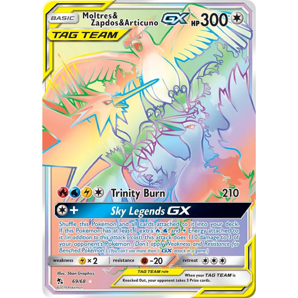 POKEMON TCG - MOLTRES & ZAPDOS & ARTICUNO GX 69/68 HIDDEN FATES RAINBOW RARE