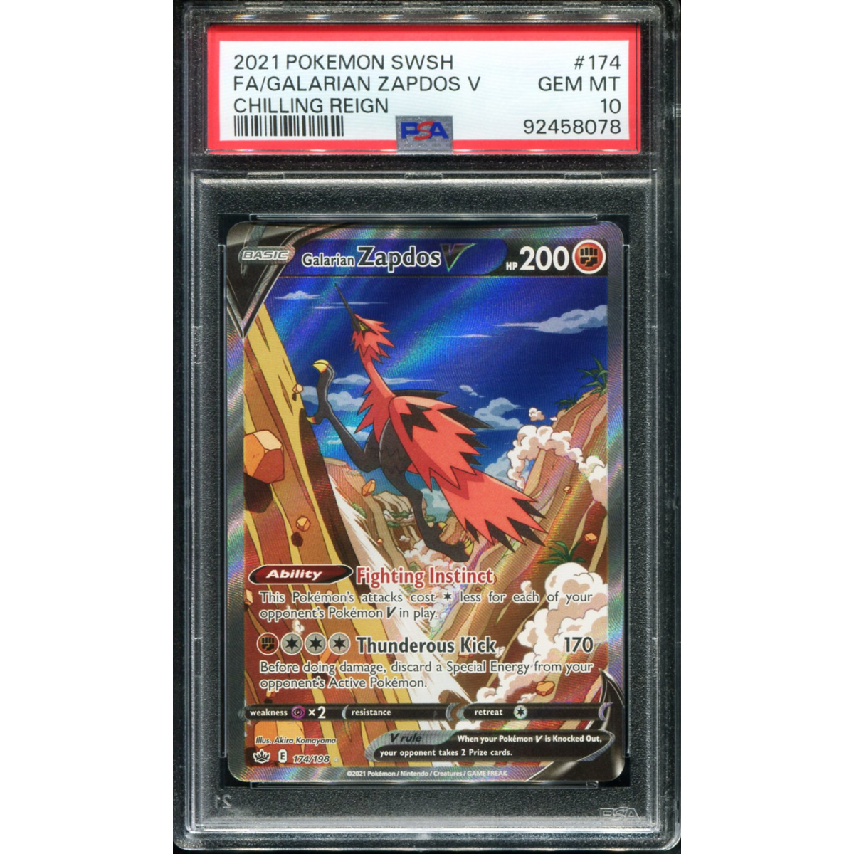 POKEMON TCG - GALARIAN ZAPDOS V 174/198 POKEMON PSA 10 CHILLING REIGN ALTERNATE ART