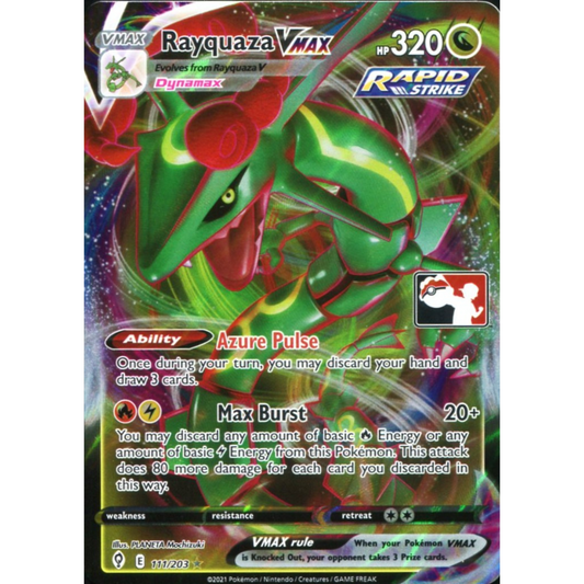 POKEMON TCG - RAYQUAZA VMAX 111/203 EVOLVING SKIES PLAY STAMPED PROMO