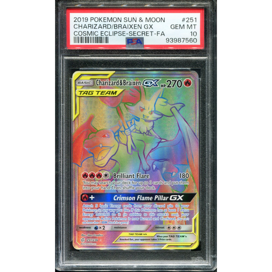 POKEMON TCG - CHARIZARD & BRAIXEN GX 251/236 POKEMON PSA 10 COSMIC ECLIPSE RAINBOW RARE