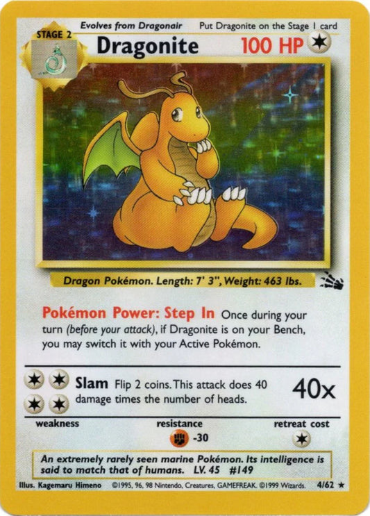 POKEMON TCG - DRAGONITE 4/62 FOSSIL HOLO LP