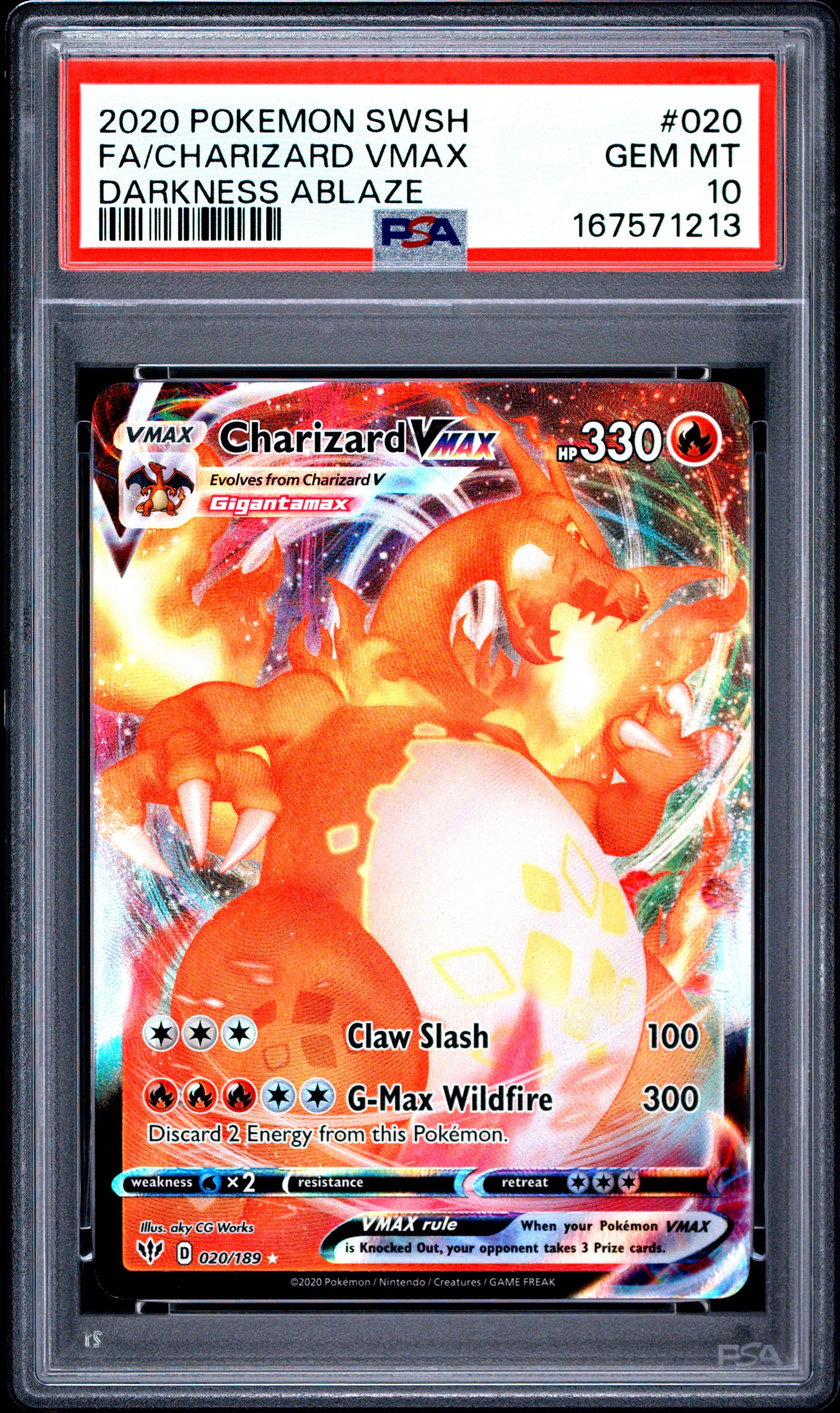 POKEMON TCG - CHARIZARD VMAX 020/189 PSA 10 DARKNESS ABLAZE POKEMON