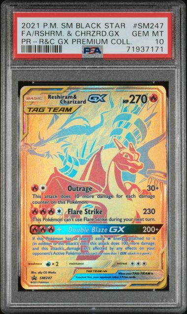 POKEMON TCG - RESHIRAM & CHARIZARD GX SM247 POKEMON PSA 10 RESHIRAM & CHARIZARD GX PREMIUM COLLECTION FULL ART