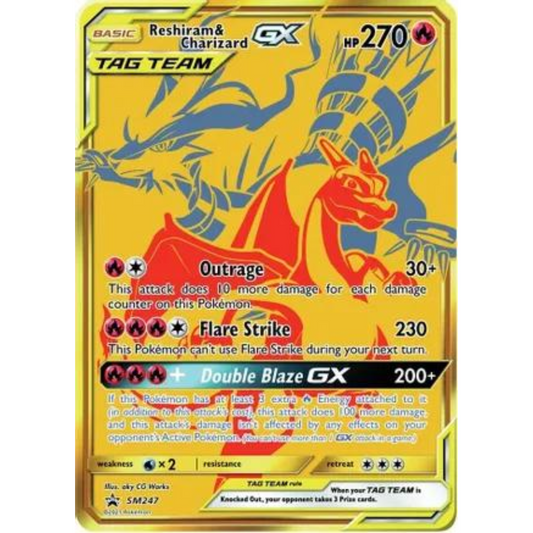 POKEMON TCG - RESHIRAM & CHARIZARD GX SM247 SUN & MOON PROMO FULL ART LP