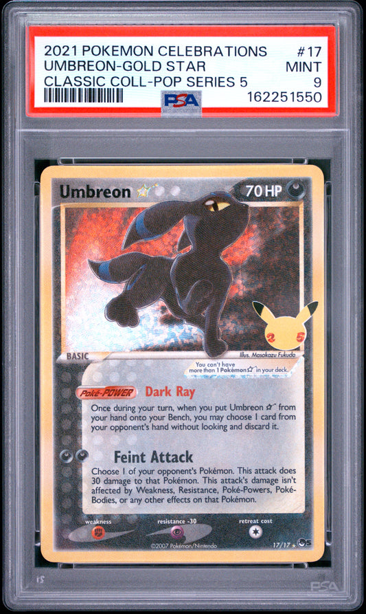 UMBREON-GOLD STAR 17 PSA 9 CELEBRATIONS CLASSIC COLLECTION POKEMON