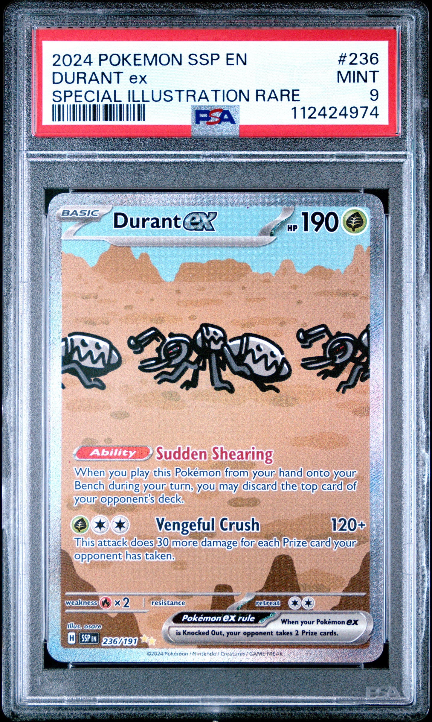 DURANT EX 236/191 PSA 9 SPECIAL ILLUSTRATION RARE SSP EN SURGING SPARKS POKEMON