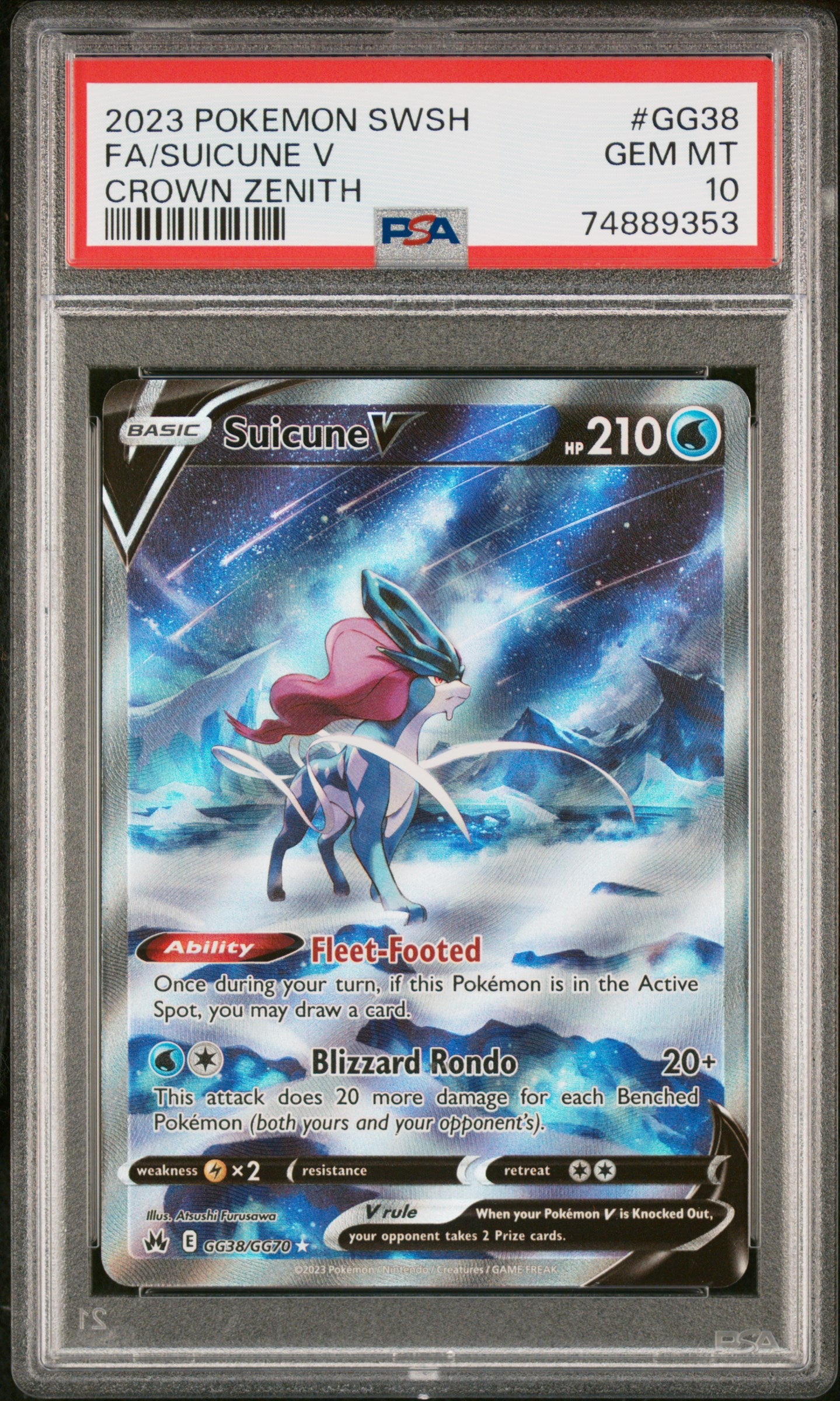 POKEMON TCG - SUICUNE V GG38/GG70 PSA 10 SWORD SHIELD CROWN ZENITH POKEMON