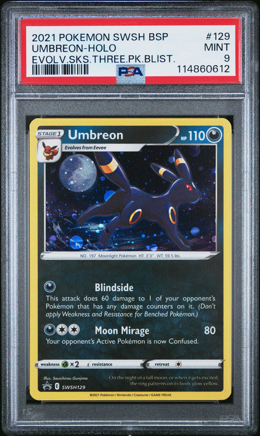 UMBREON HOLO 129/203 PSA 9 EVOLVING SKIES THREE PACK BLISTERS POKEMON