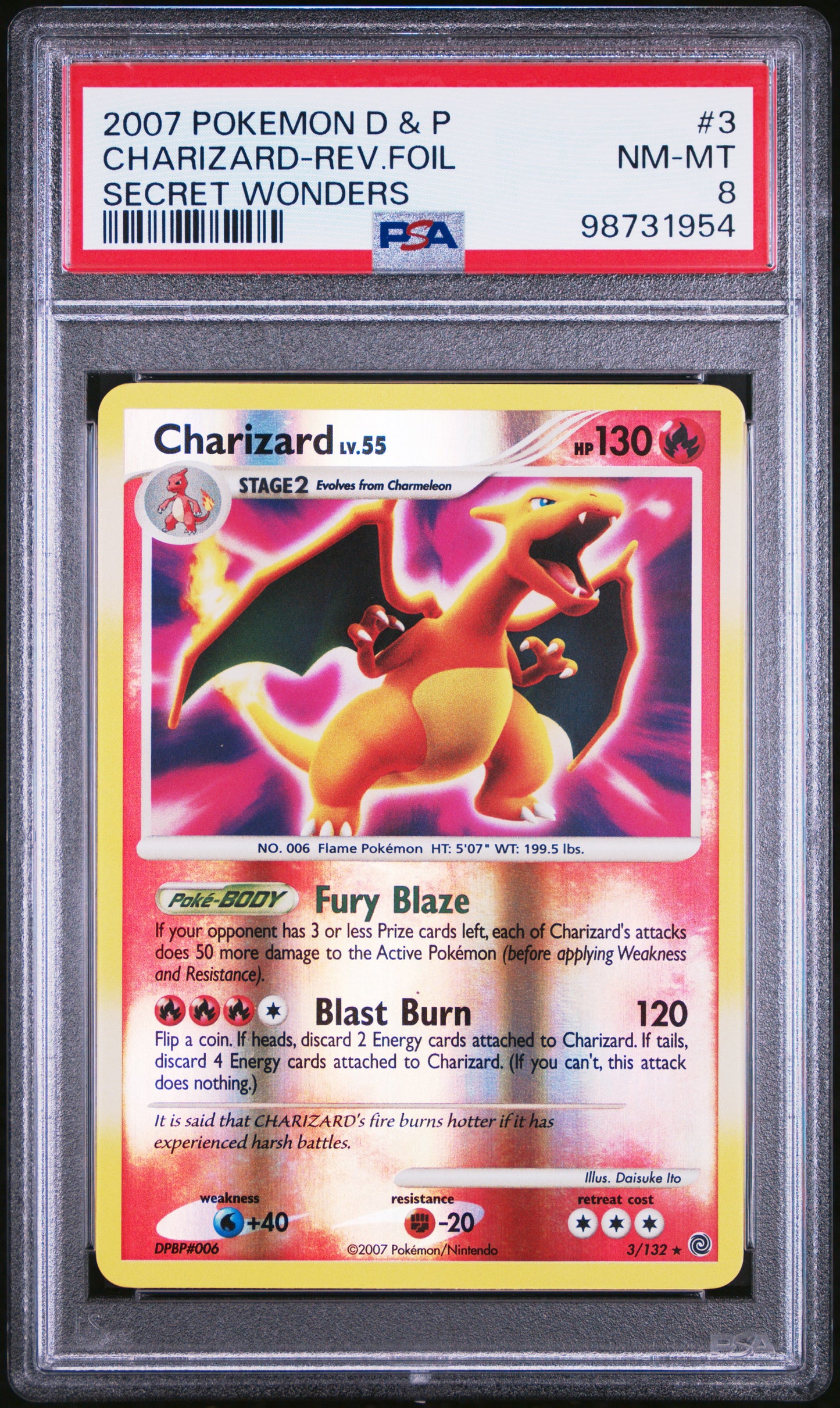 CHARIZARD REVERSE HOLO 3/132 PSA 8 SECRET WONDERS POKEMON