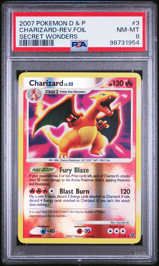CHARIZARD REVERSE HOLO 3/132 PSA 8 SECRET WONDERS POKEMON