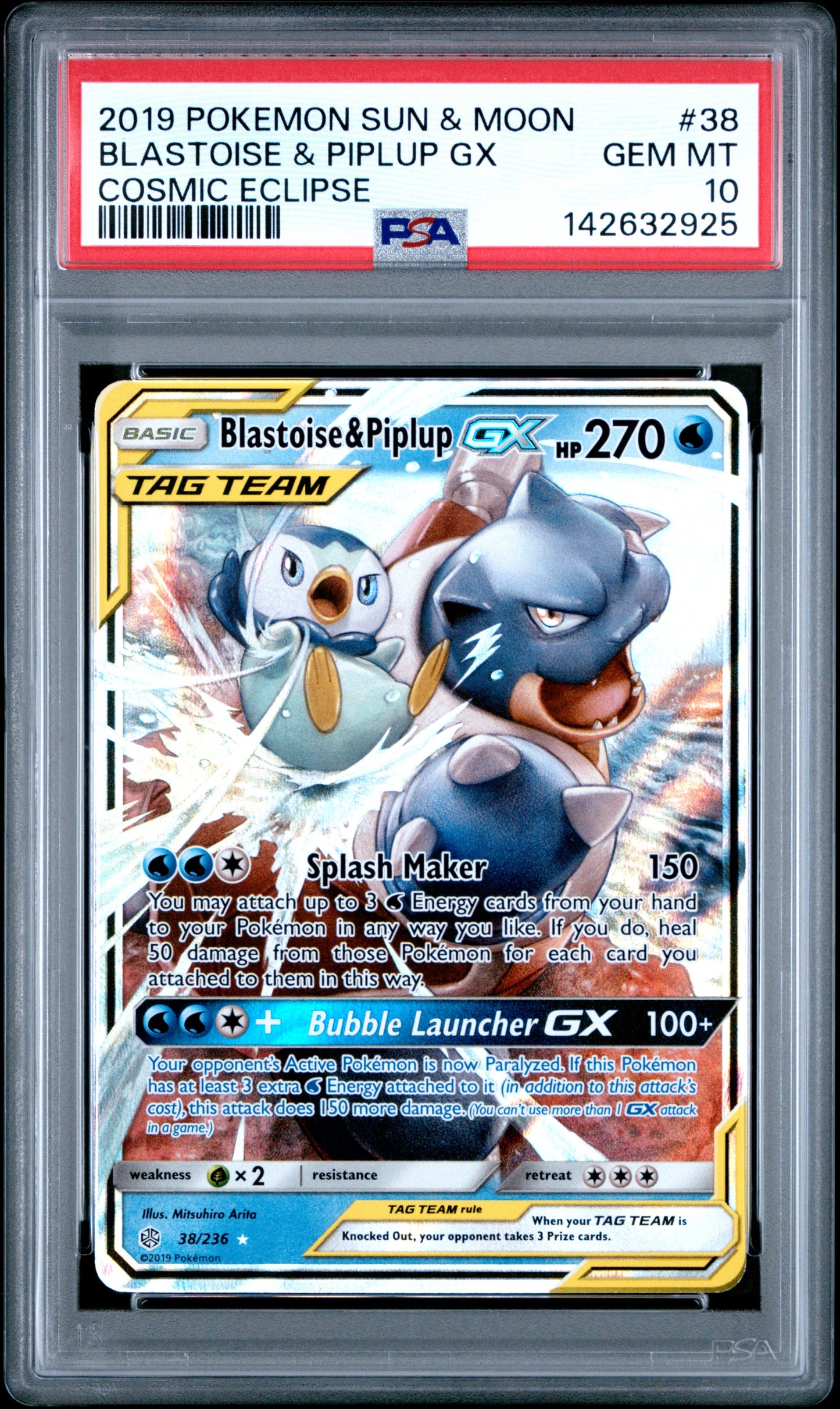 POKEMON TCG - BLASTOISE & PIPLUP GX 38/236 PSA 10 COSMIC ECLIPSE POKEMON