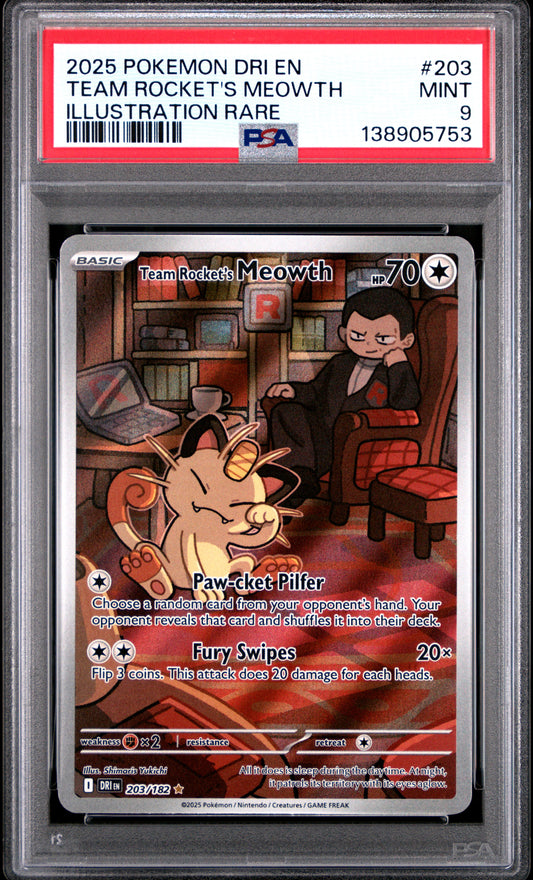 TEAM ROCKET'S MEOWTH 203/182 PSA 9 ILLUSTRATION RARE POKEMON