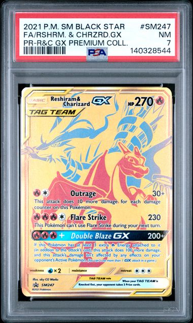 POKEMON TCG - RESHIRAM & CHARIZARD GX SM247 POKEMON PSA 7 PROMO