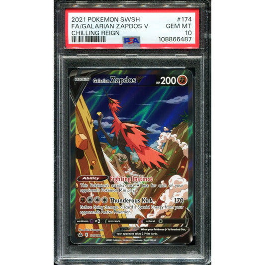POKEMON TCG - GALARIAN ZAPDOS V 174/198 PSA 10 CHILLING REIGN ALTERNATE ART