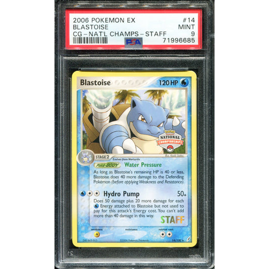 POKEMON TCG - BLASTOISE 14/100 PSA 9 CRYSTAL GUARDIANS NATIONAL CHAMPS STAFF