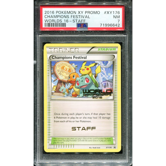POKEMON TCG - CHAMPIONS FESTIVAL XY176 POKEMON PSA 7 WORLD CHAMPIONSHIPS STAFF PROMO