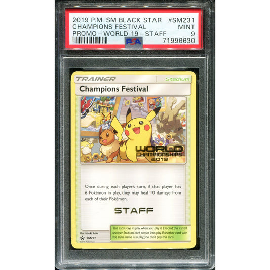 POKEMON TCG - CHAMPIONS FESTIVAL SM231 POKEMON PSA 9 WORLDS CHAMPIONSHIP STAFF PROMO