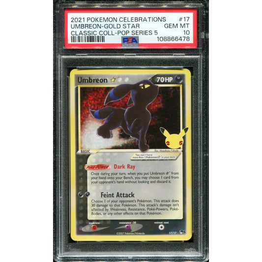 POKEMON TCG - UMBREON GOLD STAR 17/17 POKEMON PSA 10 CELEBRATIONS CLASSIC COLLECTION